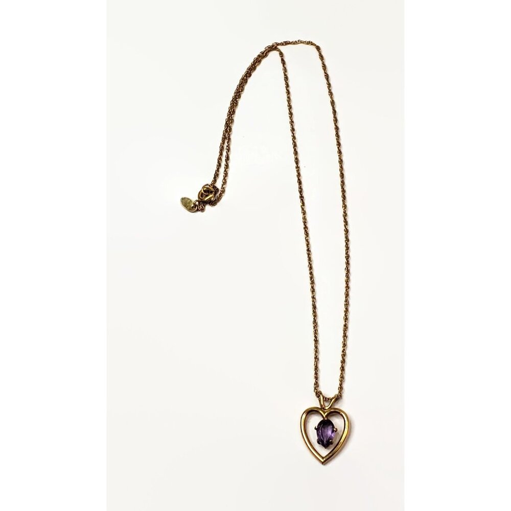 Vintage WRE 12k Gold Filled Purple Faceted Glass Heart Pendant Necklace 18"